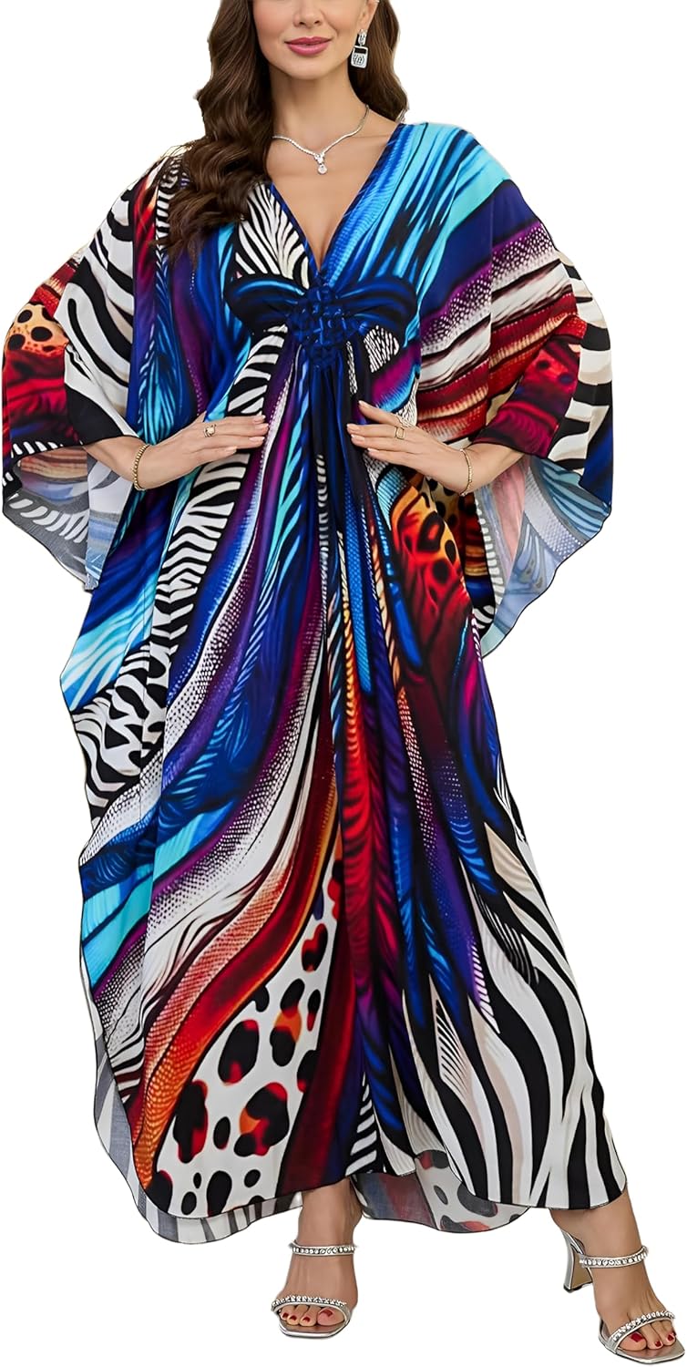 KEYLORTING Women’s Kaftan Beach Cover Up Dress Plus Size Summer Swimsuit Loungewear Maxi Dress - Image 1